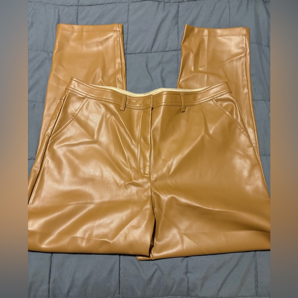 HALOGEN Tan Beige Faux Leather Trousers Womens Size 12